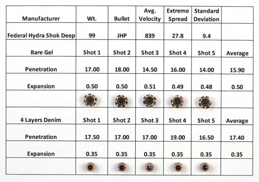 Federal Hydra Shok Deep Chart