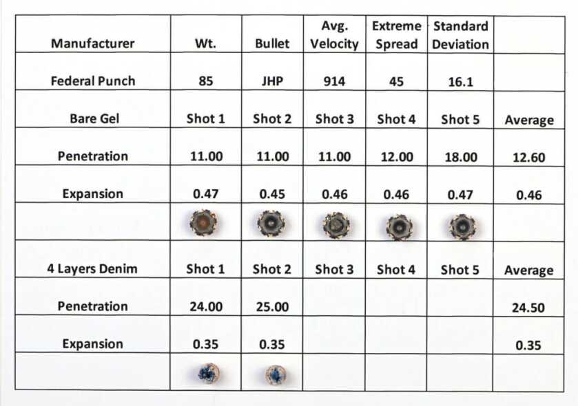 Federal Punch Chart