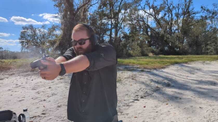 shooting bill drill with modern rimfire handgun