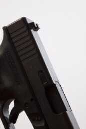 A shot of the I.C.E. CLAW Emergency Manipulation Sights by Ameriglo. The curved leading edge of the sights is designed to aid one-hand manipulations, a task that they certainly accomplish. 