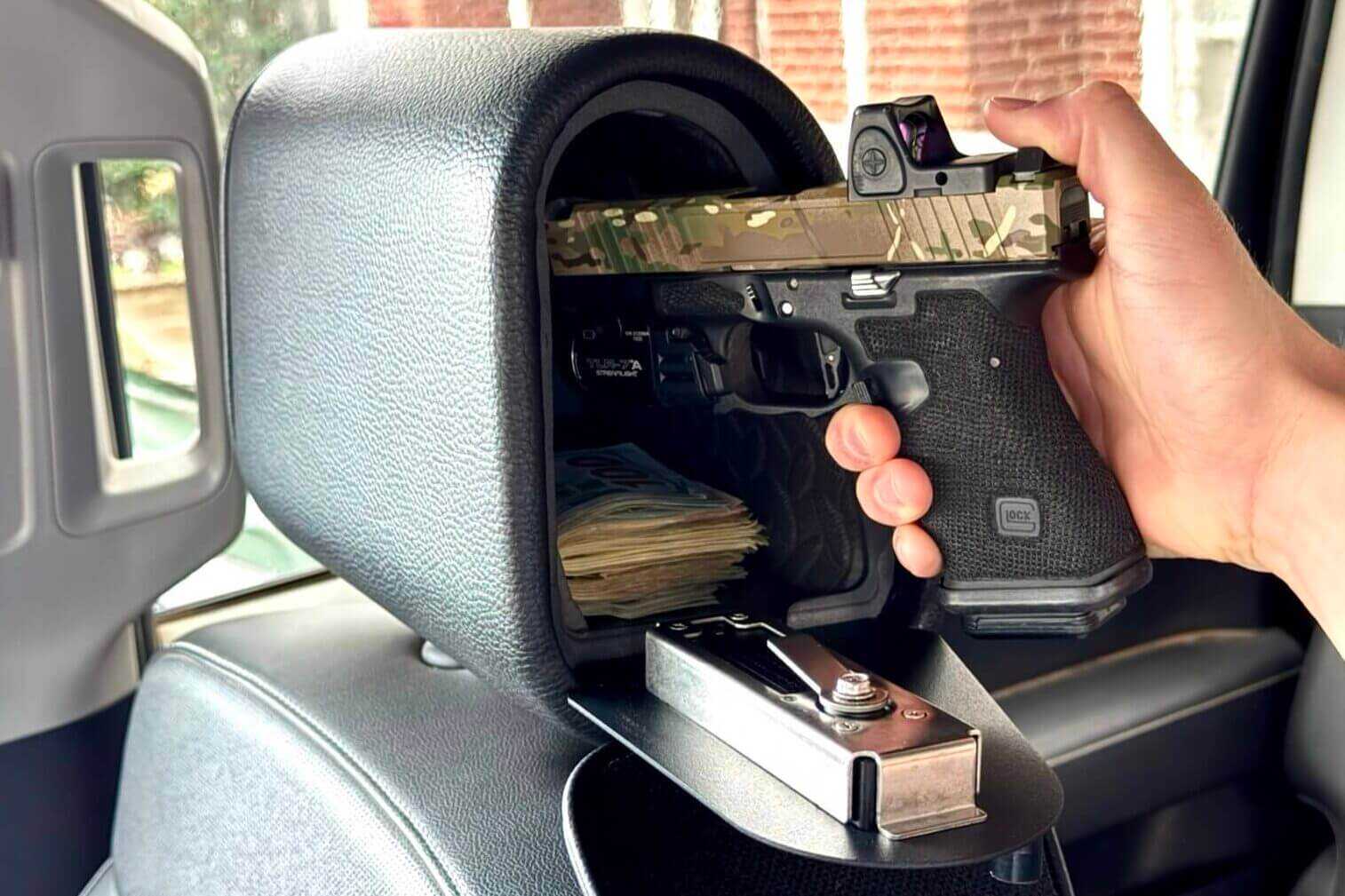 Storing Glock 19 in Vulcan Headrest Safe