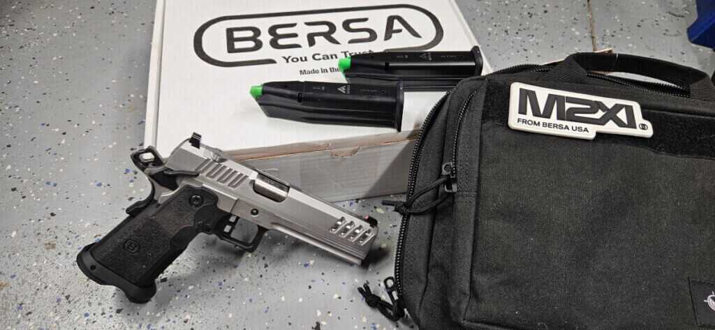 Bersa M2XI 9mm 2011 pistol in brushed stainless with 5 inch bull barrel and optics ready slide