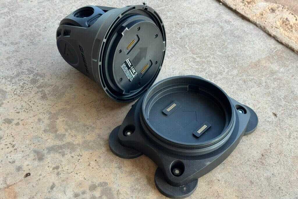 Dark 30 Defiance PTZ mounted on base with threaded collar securing unit