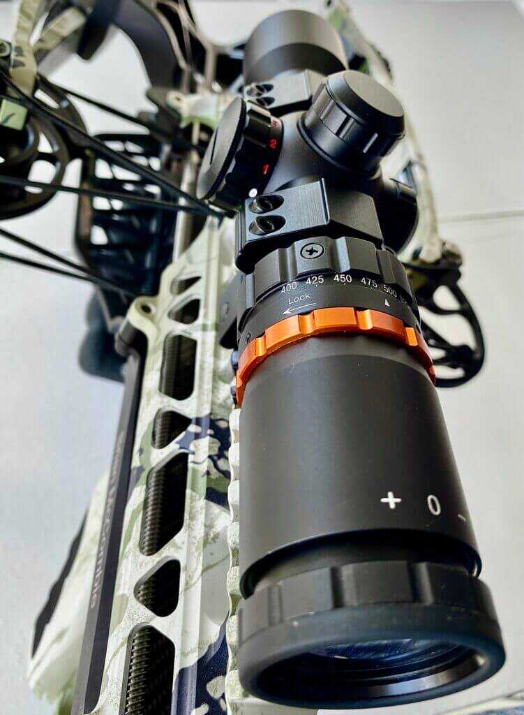 Ravin 100 Yard illuminated scope mounted on R470 crossbow