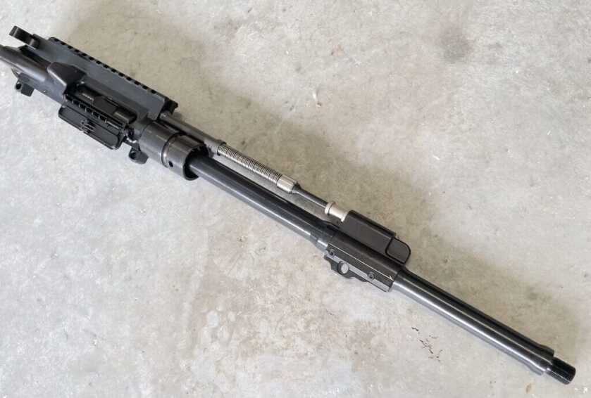 Close-up of Brownells BRN-4 HK416-style upper receiver with 1:7 twist 5.56 barrel