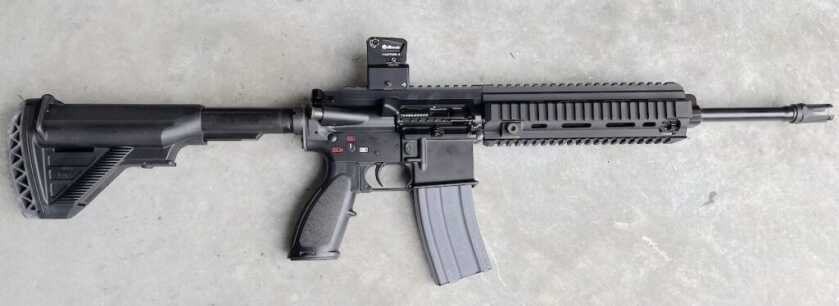 HK416 clone build with Brownells BRN-4 upper and STS416 A1 lower on bench, 5.56 NATO piston AR-15