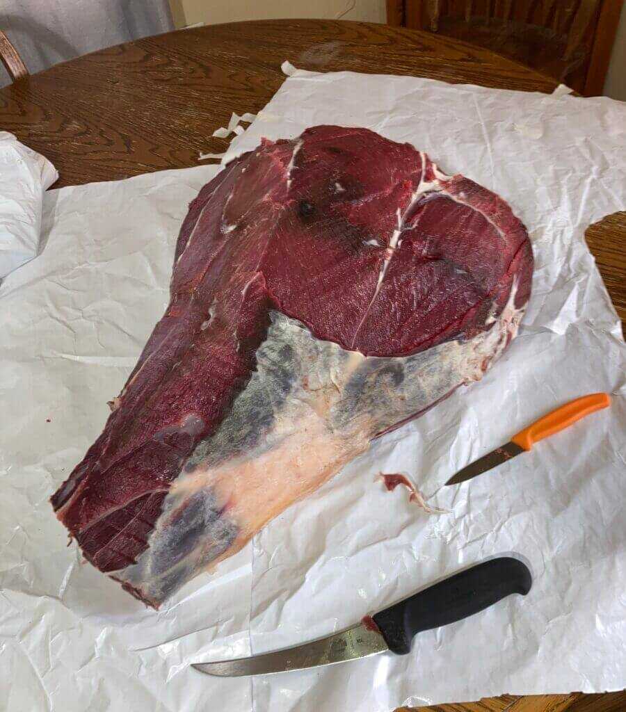 Trim crust and fat from rear elk quarter before cooking to avoid gamey flavor