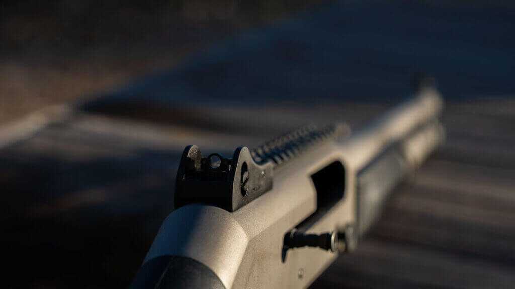 Benelli M4 EXT ghost ring sights with protected front post and white dot