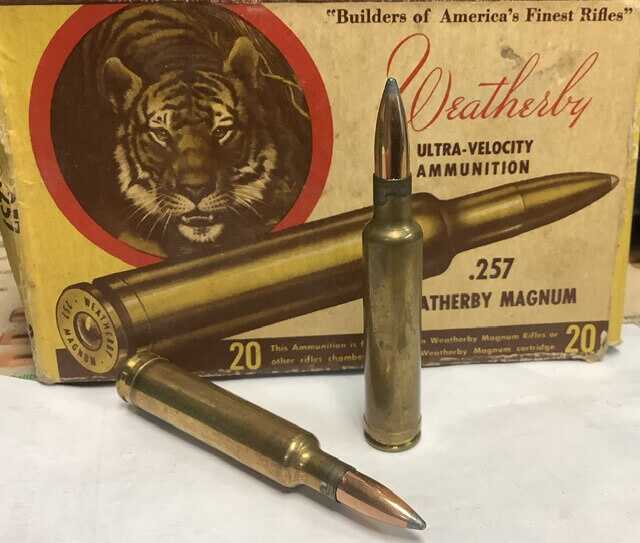 Original Weatherby Mark V factory ammunition box with leftover 117gr SP rounds from early rifle use