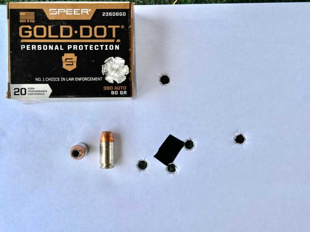 Target group measuring 2.579 inches with Speer Gold Dot 90gr from S&W Bodyguard 2.0 Carry Comp