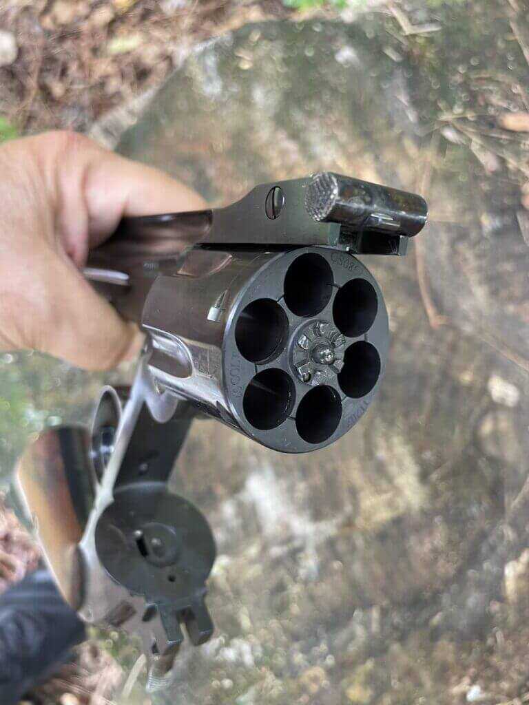 Loading the Cimarron Model No. 3 American top break revolver with open cylinder