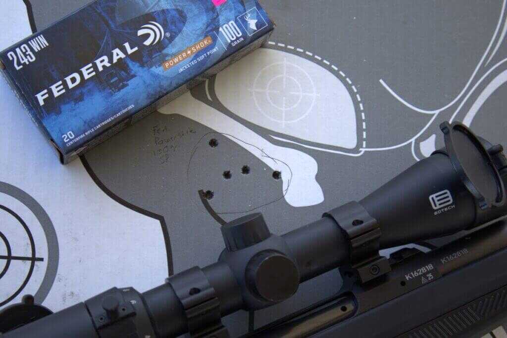 CZ 600+ Alpha 100-yard paper target group with Federal 100 grain SP