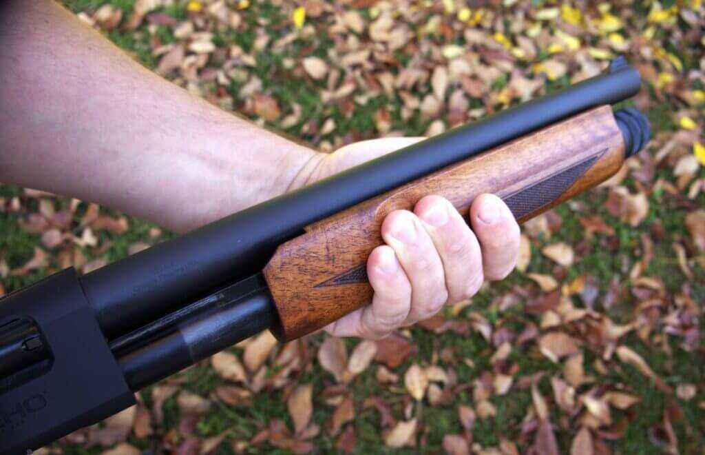 Charles Daly Honcho pump shotgun fore-end and 14.5-inch barrel detail