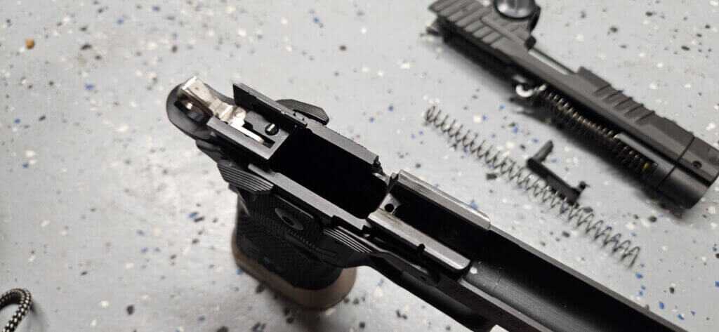 Internal view of Sig P211 GTO showing extended ejector and series 80 style safety components