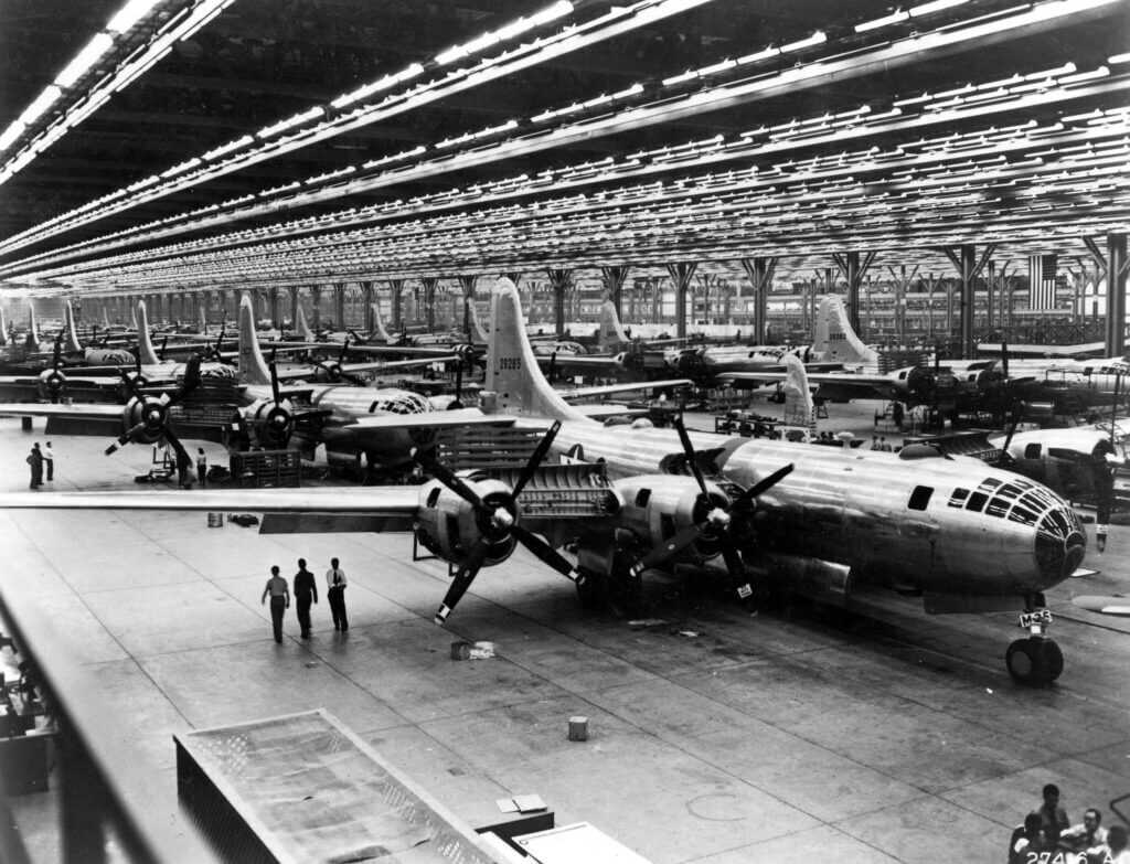 B-29 Superfortress bombers on 1944 assembly line, costlier than the Manhattan Project itself