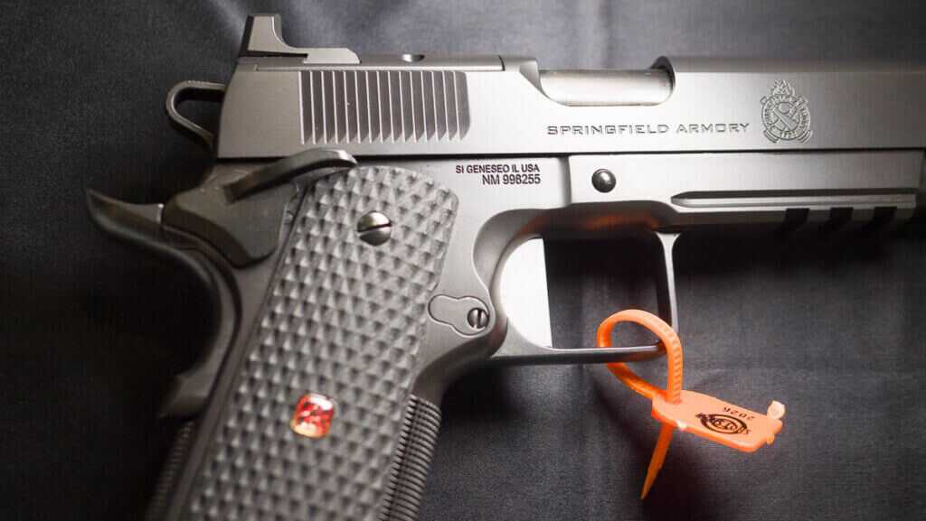 Close up view of the right side of the rear of the gun.