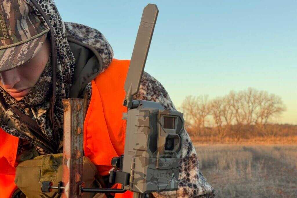 Tactacam REVEAL Ultra mounted in the field with REVEAL T-Post Camera Mount