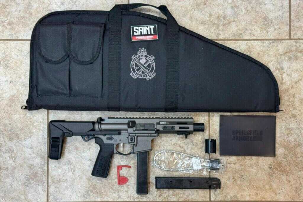 Springfield Armory SAINT Victor 9mm PDW factory package with case, magazine, lock, and manual