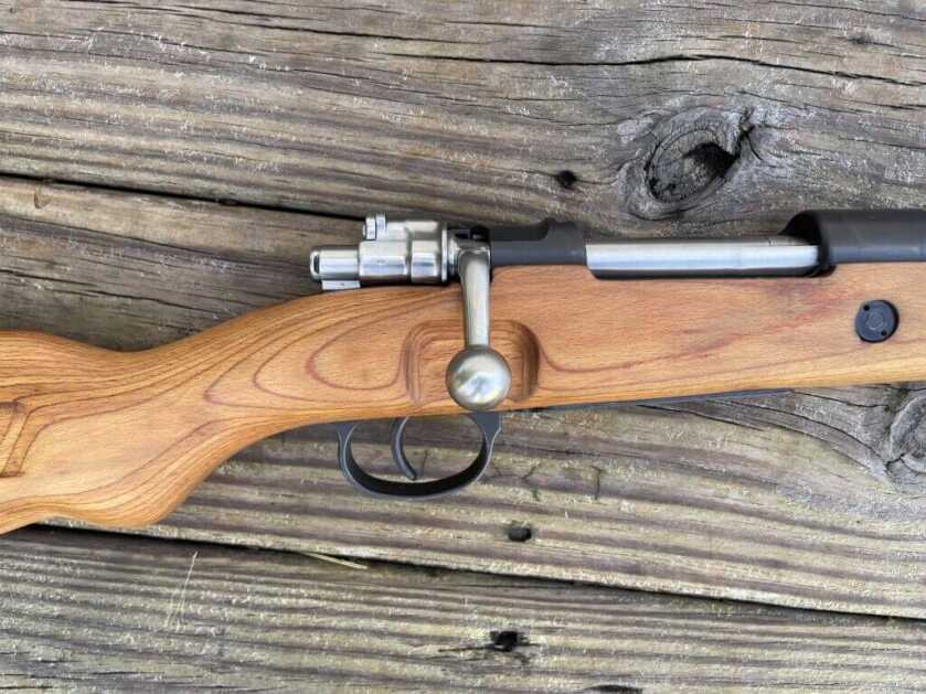 Mauser 98k action detail showing classic bolt and receiver profile