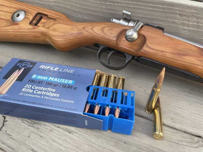 Mauser 98k rifle with PPU 8mm Mauser 198-grain FMJ ammunition