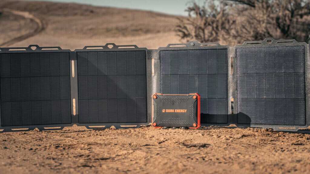 Dark Energy Basecamp Bundle with Poseidon XL and Spectre 56W forming a portable off-grid power system for hunters and shooters