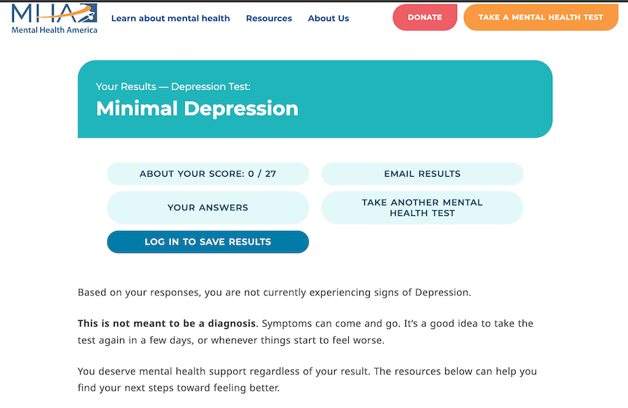 Test results for depression.