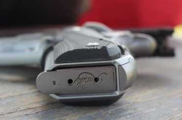 The seven round magazine fits flush and drops free.