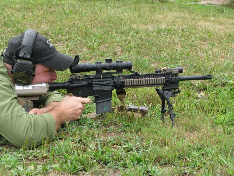 Another shot of a set of ballistic data cards taped to the stock of this AR-15.  The shooter only needs to raise his head slightly to reference the ballistic chart or reticle diagram.