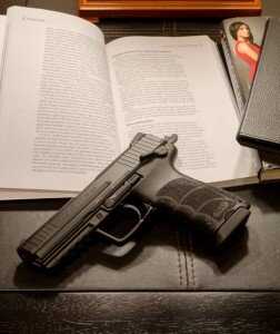 Home alone with a good book? Not to worry, the HK45 has the options of double-action or cocked-and-locked readiness.