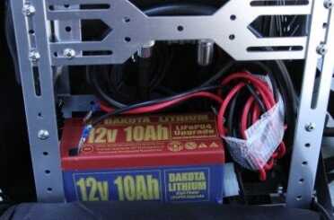 You will need the connecting wires and a 12 volt battery. I chose this lithium battery because LifePO4 is known to hold voltage longer than lead acid as it discharges.