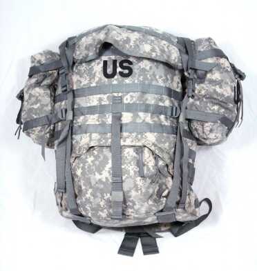 This is the Molle II Large Rucksack, which is current military issue.  The main pack is 5000 cubic inches, which is the equivalent of 80 liter commercial packs, which I consider inferior. Though they sell online in good condition for upwards of $200 in many places, I just bought 2 of them, with the extra side sustainment pounches on Ebay for under $75 each including shipping.