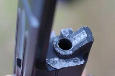 The Used Market--The Smith and Wesson 22A Feed ramp and barrel end before being cleaned up.