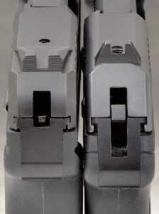 Only the top third of the LCP II's hammer, rather than the entire back of the hammer, appears in the rear slide opening when the action is cycled. 