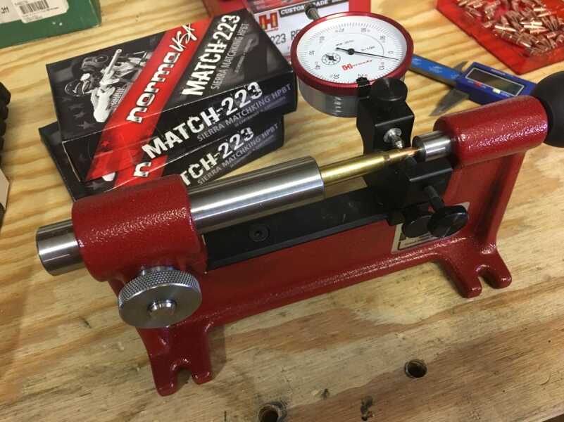 The Hornady Concentricity Gauge tests alignment of the projectile with the case.