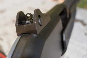 The rear sight sports a generously-sized ghost ring. 