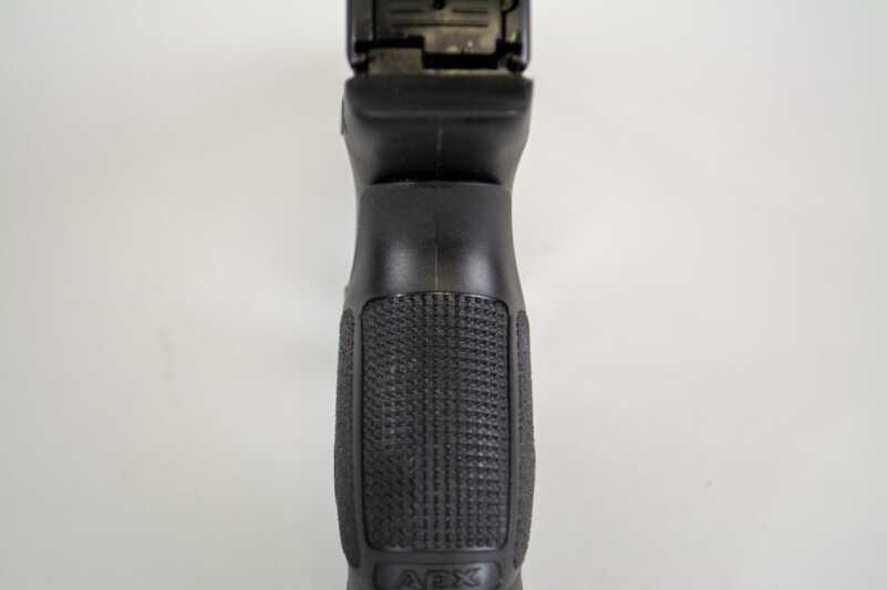 The widest part of the grip is 1.3 inches, but it feels much more slender thanks to the inward taper near the top. 