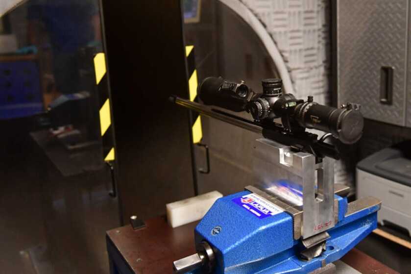 CZ 457 locked in bedding test fixture for lot testing