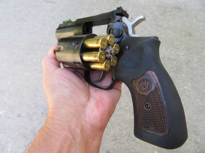 Ejecting empty cases from a Ruger GP100.