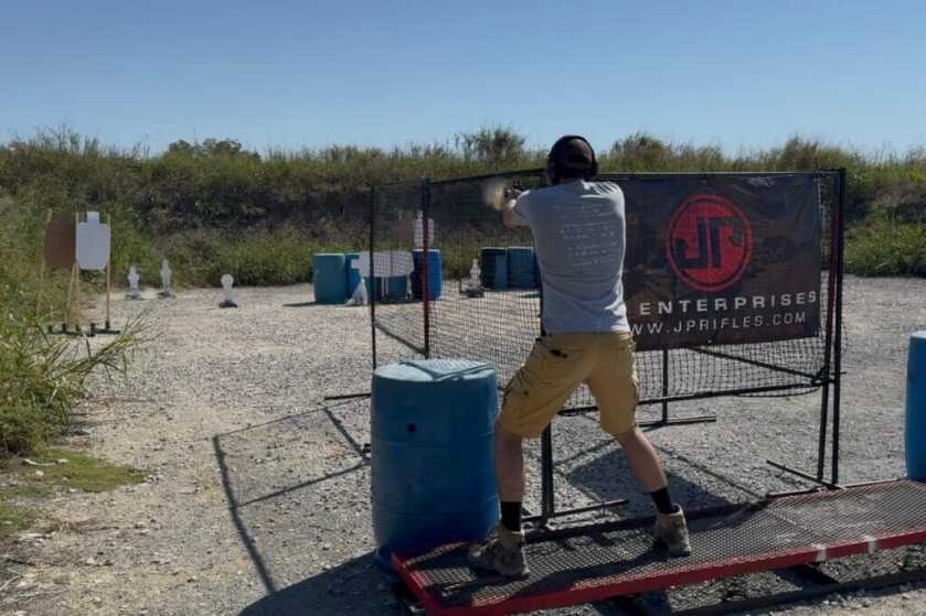 Shooter firing Staccato C at range
