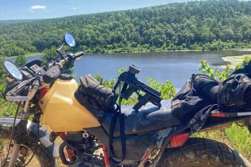 Shooting gear on motorbike