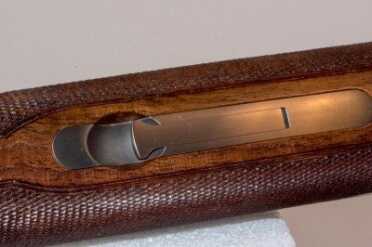 Browning Citori 725 Feather—Gun Review The forearm latch is a representative example of the good wood-to-metal fitting on the Citori 725 Feather.