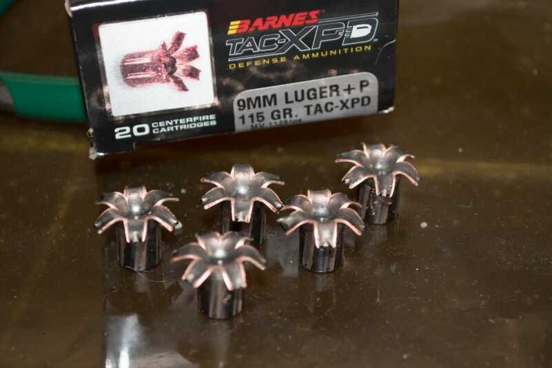 Ammo Test: Barnes Barnes TAC-XPD 9mm +P Expansion results when fired through FBI heavy fabric were picture perfect.