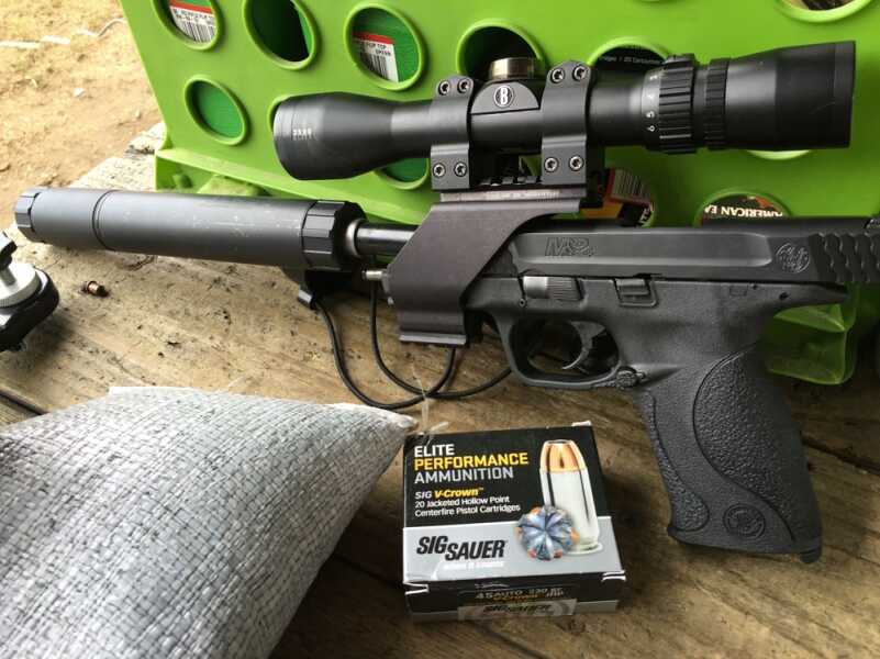 Gun Review: Smith & Wesson M&P 45 Threaded A movie prop from Mad Max? Nah, I mounted this Bushnell Elite handgun scope using a UM Tactical Rail Mount just for fun.