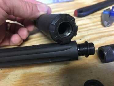 Review: Smith & Wesson M&P 15-22 Performance Center Rifle The barrel is threaded 1/2x28, but with a full length cut like a standard AR-15.