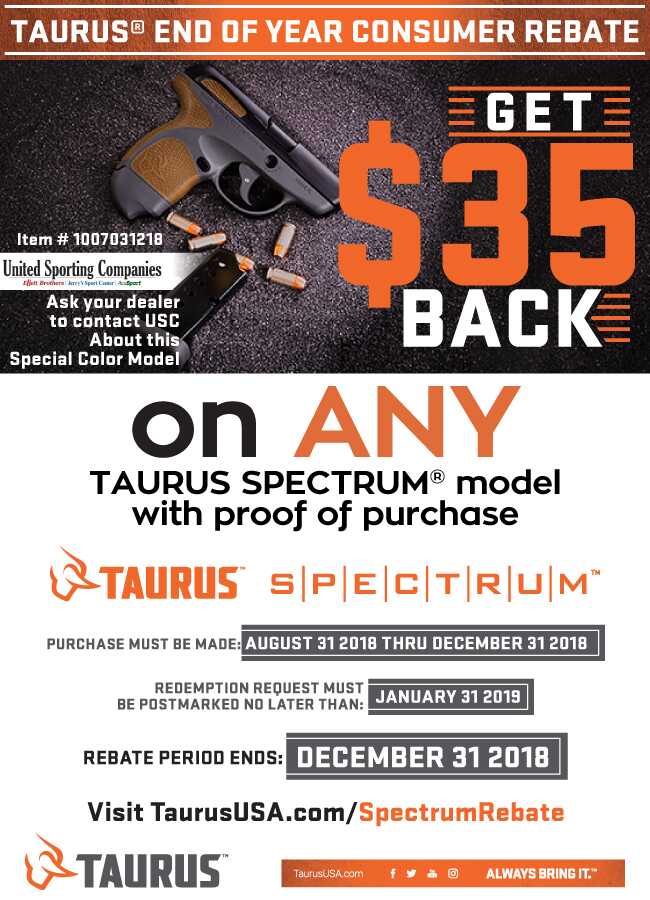 Taurus Offering Rebate on New Spectrum Purchases Taurus Offering Rebate on New Spectrum Purchases