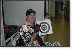 Dean Probyn, shows off his target at the Royal Hawaiian.  This boat racer gets to enjoy shooting here in the US in a way he never could in New Zealand