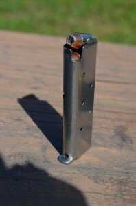 The stainless-steel magazines hold 6 rounds and seat flush in the magazine well.