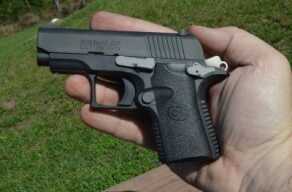 The thumb safety (shown in the off position) is easy to disengage, despite its small size.