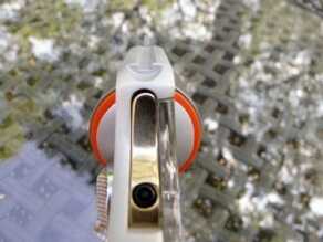 The front blade and rear groove sights are typical of a snub nose revolver.