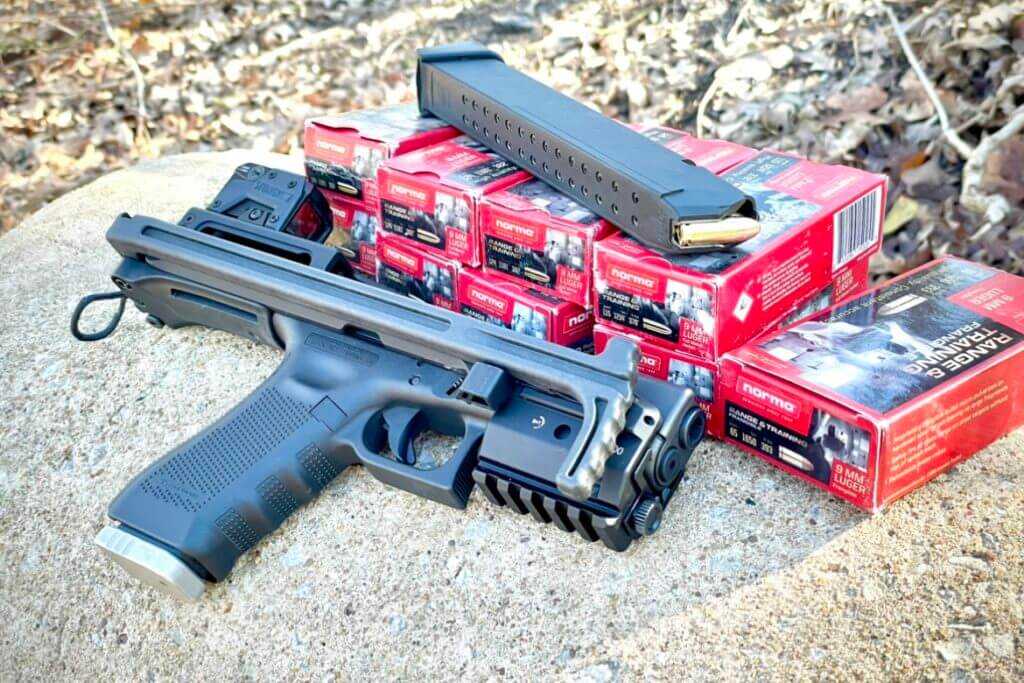 B&T USW-G leaning up against some Norma ammunition right before my testing began.